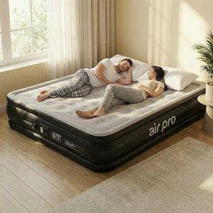 Air Pro King Size Inflatable Air Mattress with Soft Surface Built-In Electric Pump Quick 3 Min Self Inflating Airbed for Adults & Guests, Blow Up Air Bed For Comfort at Home Or Camping 203x152x46cm