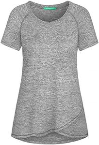 Kimmery Workout Tops for Women,Juniors Short Sleeve Sports Clothing Round Neck Asymmetrical Hem Breathable Top Summer Basic Gym Slimming Training Shirts Grey XL