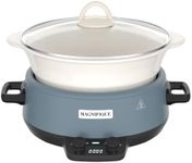 MAGNIFIQUE 5 Quart Programmable Slow Cooker with Auto Warm Setting, Glazed Ceramic Liner, Kitchen Small Appliance for Family Dinners, Blue