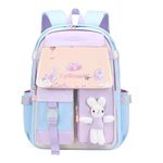 Aucuu Kawaii Backpack, School Bags for Girls, Large Capacity Primary Elementary Middle School Bag, Cute Backpacks Durable Bookbag for Kids Girls Children, Blue Purple (L)