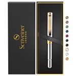 Scriveiner Silver Chrome Rollerball, Award Winning Luxury Pen, Heavy Pocket Pen, 24K Gold Finish, German Schmidt Refill, Best EDC Writing Pen Gift Set for Men & Women, Nice Designer Office Fancy Pen