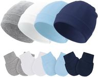 Fecawd Baby Hats and Mittens Newborn Hats Gloves Infant Beanie Soft Cap Mitten Sets for 0-6 Months Boys Girls (Blue,4 Pcs)