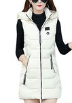 FLITAY Women's Long Puffer Slim Fit Down Vest Quilted Packable Hooded Down Vest Outwear White XL