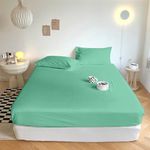 Ciel Home Wrinkle and Iron Free 100% Bamboo Cotton Jersey (Soft T-Shirt Fabric) - Fitted Bed Sheet Set with 2 Pillow Covers - Fits up to 6" to 8" Mattress (78" X 60" Queen, Sage Green Solid)