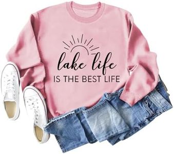 Lake Life is The Best Life Sweatshirt Womens Funny Letter Graphic T-Shirt Casual Long Sleeve Round Neck Tops Blouse Pink