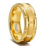 Greenpod 8mm Gold Tungsten Carbide Rings for Men Brush Finish Brick Pattern Groove Polished Wedding Band for Him Size 8