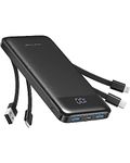 Charmast Power Bank with Built in Cables X 4, 10000mAh USB C Battery pack 6 Outputs 3 Inputs with LED Display Type C Powerbank Portable Charger Compatible with Smartphones Tablets and More