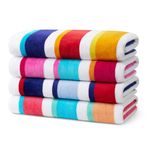 KAUFMAN - 100% Cotton Multicolor Joey Cabana Stripe Beach & Pool Towel 4-Pack - 32in x 62in