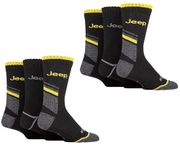 Jeep Mens Workwear Boot Socks 6 Pair Multipack Black/Charcoal/Yellow 6-11