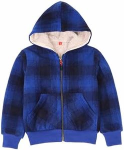 ThCreasa Warm Flannel Shirt for Kids with Hood Buffalo Plaid Long Sleeve Zip Up Winter Sweatshirt Outerwear Blue M