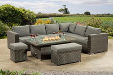 Richmond Firepit Corner Set, Thick Cushions, Thick Quality Rattan Garden Furniture Lounge Dining