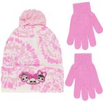 Concept One L.O.L. Surprise Beanie Hat and Gloves Set, Kids Cuffed Knitted Winter Cap with Pom and Matching Mittens, Pink, One Size