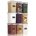 Vtopmart Set of 9 Airtight Food Storage Containers with Lids,Plastic Kitchen Pantry Organizers and Flour Storage,BPA Free Dry Food Keepers, 2L Cereal Containers with 24 Labels,Black