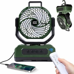 DOCOSS Camping Fan with Remote & LED Light, 10000mAh Battery runs upto 10 Hours Minimum, Type C, Portable Rechargeable Outdoor Tent Fan,Automatic Oscillation, Kitchen Fans for Cooking Green