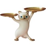 ikasus Key Bowl for Entryway Table, Resin Cat Statue Candy Dish for Office Desk Art Home Decor Housewarming Gift Snack Tray, Grey