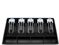 divinezon ABS Plastic Cash Drawer, 5 Cash and 4 Coin Organizer for Supermarket, 9 Slot Compartment with Metal Clips | Black