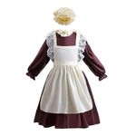 Dressy Daisy Pioneer Colonial Prairie Maid Dress Costume with Apron and Bonnet Mob Cap for Little Girls Size 8-10, Brown