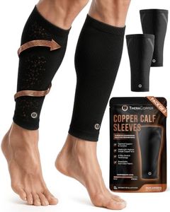 TheraCopper Copper Calf Compression Sleeve — Premium Copper Compression Shin Sleeve for Men & Women — Breathable & Non-Slip Leg Sleeves for Runners, Shin Splints, Muscle Recovery & Leg Fatigue (Medium)