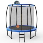 GYMAX Trampoline, 8FT 10FT 12FT Trampoline with Basketball Hoop, All Round Enclosure Net & Non-Slip Ladder, ASTM Approved Indoor/Outdoor Trampoline for Kids and Adults Backyard (8 FT)