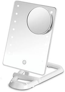 Conair Lighted Makeup Mirror, LED Vanity Mirror, 1X/10X Magnifying Mirror with Phone Holder, Battery Operated in Glossy White