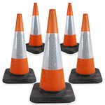 5 x 750mm Traffic Cones in Orange for Indoor and Outdoor Usage - Large Traffic Cones are Self Weighted and Made from 100% Recycled Materials in The UK