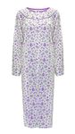 i-Smalls Women's Thermal Nightdress 100% Brushed Cotton Button Front Long Length Nightie L to 3XL (L) Purple