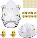 15 Pcs Beekeeper Set Include 2 Pcs Beekeeper Hat with Veil, 2 Pcs Bee Brooch，10 Pcs Cute Felt Bee and 50 Pcs Round Double Sided Tape for Mardi Gras Bee Party Supply