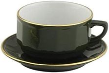 Apilco Breakfast Cup and Saucer: 1 x 280ml Green with Gold Band