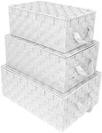 Sorbus Set of 3 Storage Baskets for Organizing with Lid, Mesh Hand-Woven Design, Linen Closet Organizers and Storage, Organizer Storage Baskets for Shelves, Variety Pack Organizers and Storage (White)