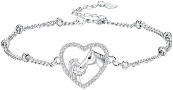 Hifeeled Pulseras Niña y Caballo para Mujer Plata 925 Colgante Corazon Pulseras com 3A Circonia Cúbica Regalos Originales Para Mujers Amigo - Ajustable（16cm+4）