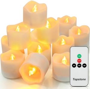 Topstone Remote Control Tealights with Timer,Battery Operated Flameless Candle with Flickering Amber Bulb,Electric Tea Light in Wave Open, Best for Holiday Decoration,Wedding,Pack of 12