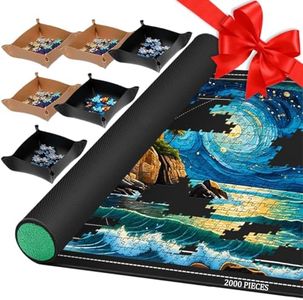 Pohxev Jigsaw Puzzle Mat Roll Up, Portable Saver Pad 48” x 31” Up to 2000 Pieces, Puzzles Matt Rollup with Non-Slip Rubber Bottom & Smooth Top. (6 Puzzle Sorting Trays & 1 Storage Bag)