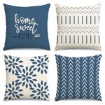 RABUSOFA Blue Pillow Covers 20x20 Set of 4,Home Sweet Home Decorative Pillows Throw Pillow Cases,Xmas Outdoor Accent Cushion Covers Farmhouse Decor Pillows for Couch Patio Chair