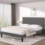 VECELO Double Size Platform Bed Frame with Height Adjustable Upholstered Headboard, Modern Mattress Foundation,Strong Wood Slat Support, No Box Spring Needed