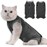 Avont Cat Recovery Suit, Kitten Onesies for After Surgery, Surgical Spay Suit for Female Cats -Darkgrey (M)