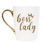 MaySunset Funny Gold Ceramic Coffee Tea Cup Boss Lady Coffee Mug for Women Mother Wife Best Friend Sister Birthday Christmas, 12 ounces