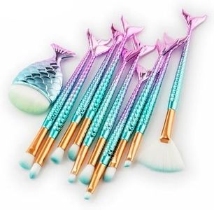 VANANA 11 PCS Mermaid Makeup Brushes Set Fish Tail Foundation Eyeshadow Eyeliner Blush Cosmetic Brush