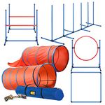 CHEERING PET Deluxe Dog Agility Training Equipment Set, 2 Dog Jump, Hurdle, Blind and Standard Tunnel and Weave Poles, Premium Dog Agility Exercise Set with Easy Carry Case…