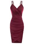 GRACE KARIN Formal Cocktail Dresses for Women Spaghetti Straps Wrap V-Neck Party Bodycon Dress Wine Red M