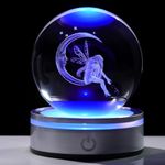 Movdyka 3D Crystal Ball Moon & Fairy Statue Decor Gifts for Women Girls with Colorful LED Base, 3D Laser Fairy Snow Globe Home Decor Crafts - 3.15"/8CM