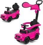 Costzon Push Car for Toddlers, 3 in 1 Mercedes Benz Stroller Sliding Walking Car w/Canopy, Handle, Armrest Guardrail, Underneath Storage, Horn Sound, Foot-to-Floor Ride On Toy for Boys Girls (Pink)