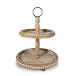 Tiered Tray Stand,Two Tier Tray,2-Tier Decorative Trays, Brown Beaded Tiered Tray for Vintage Decor, Round Wooden Serving Tier Tray(Brown)