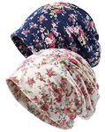 XYIYI Womens Chemo Headwear Hats Cotton Slouchy Beanie Cap Scarf (2pcs Floral Beige Blue-Z)