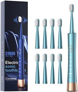 USB Rechargeable Sonic Electric Toothbrush for Adults, Powered Motor High Vibration Teeth & Gum Care, Soft Dupont Brush Heads, 2 Minutes Timer 5 Modes, Green