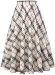 IDEALSANXUN Women’s Plaid Skirt Elastic Waist A-line Midi Pleated Skirts, Beige D39, Small