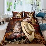 Western Decor Duvet Cover Retro Cowboy Style Bedding Set Wild West Themed Comforter Cover for Boys Teens Men Grunge Design Bedspread Cover Double With 2 Pillow Case