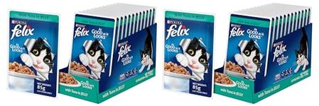 Purina Felix® As Good As It Looks Wet Food for Adult Cats|Complete and Balanced Cat Food |Tuna Flavour|Pack of 24 Pouches (12 x 85 g),Pack of 1