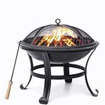 Outdoor Fire Pit With Grill for Garden Wood Burning Small Bonfire Pit Steel Firepit Bowl Camping Picnic Heater,with BBQ Grate,Spark Screen,Log Grate,Poker 55X55X51cm Black