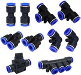 Metalwork Plastic 10mm OD Push To Connect Fittings Pneumatic Fittings Kit 2 Spliters+2 elbows+2 tee+2 Straight Union+1 Manifold+1 Hand Valves Ultimate Professional Set 10 Pack (10mm Combo)