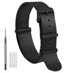 WOCCI 16mm Military Nylon Watch Band, One-piece Ballistic Nylon Strap for Men and Women, Black Buckle (Black)